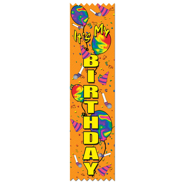 2" X 8" Stock Multicolor Pinked Top It's My Birthday Award Ribbon