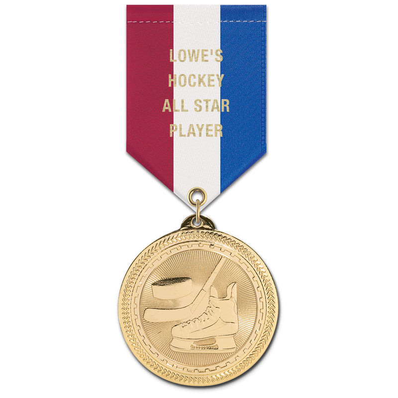 2" Custom BL Award Medal With Specialty Satin Drape Ribbon