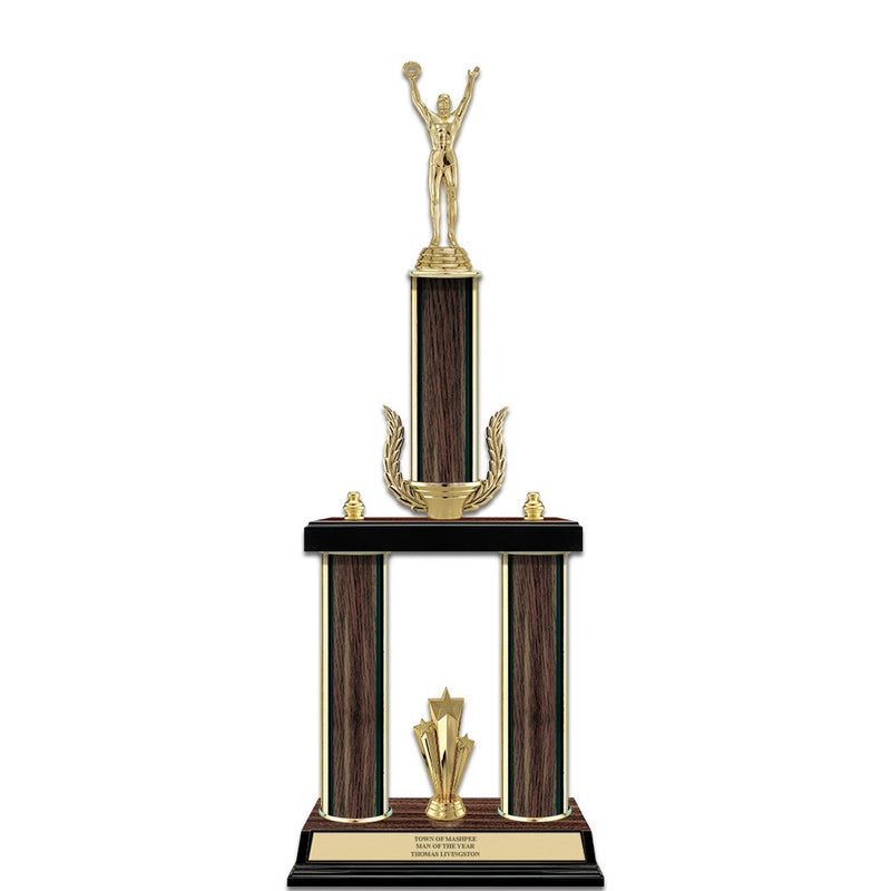 20" Walnut Finished Award Trophy With Wreath And Trim