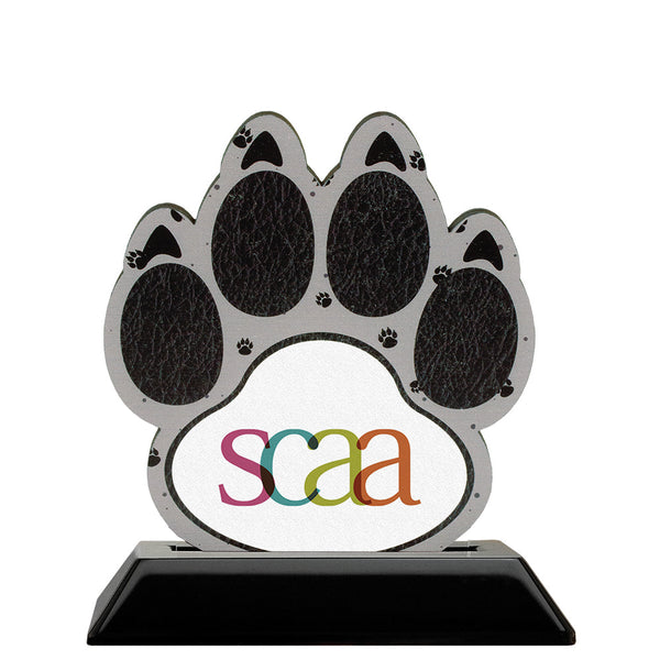 5" Paw Print Shape Birchwood Award Trophy With Black Base