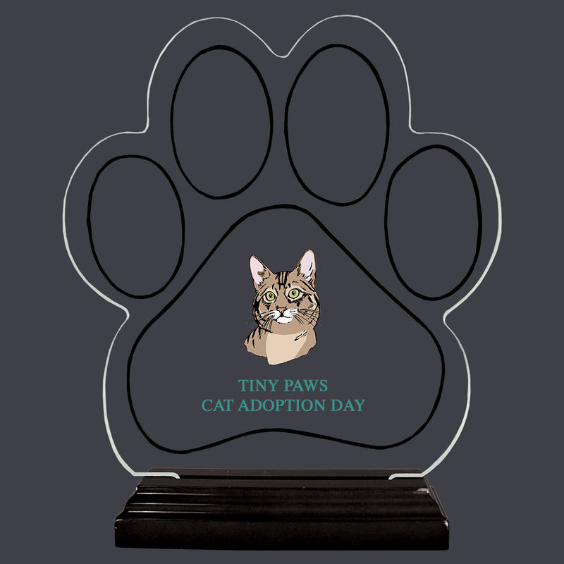 9-1/8" Custom Full Color Large Paw Print Shaped Acrylic With Black Base