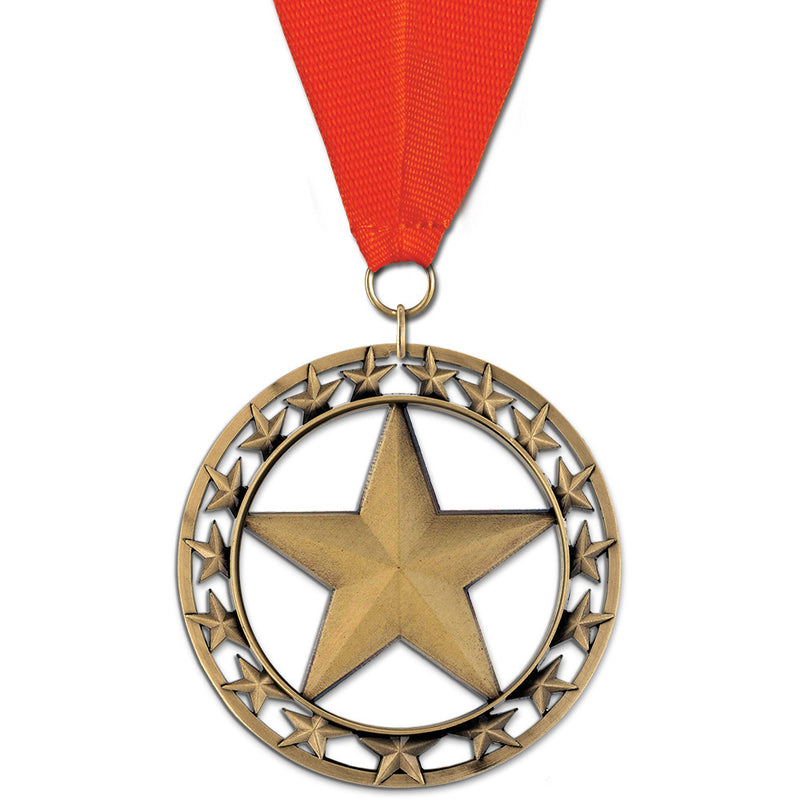 2-3/4" Custom Rising Star Award Medal With Grosgrain Neck Ribbon