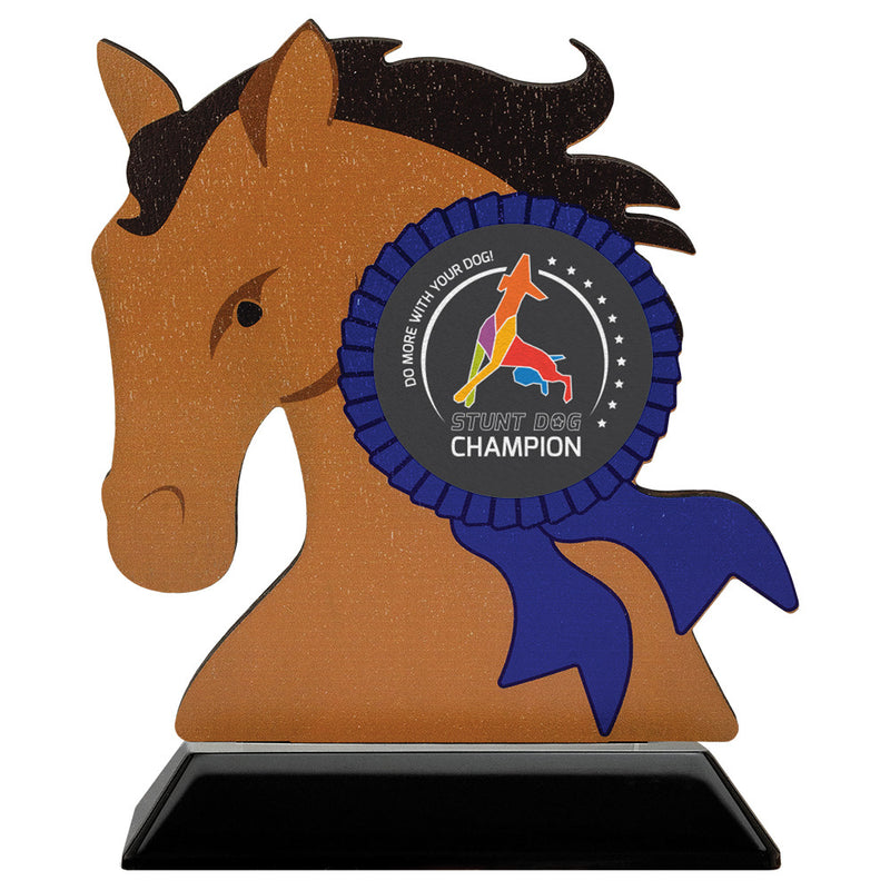 5" Horse Head Shape Birchwood Award Trophy With Black Base