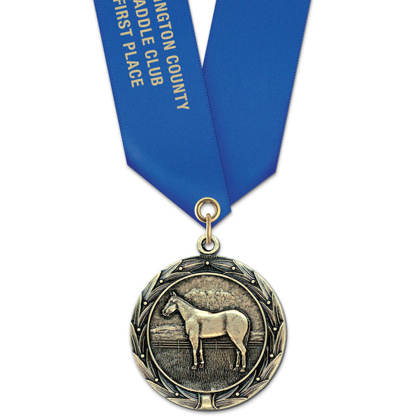 1-3/4" Custom HBX Award Medal With Satin Neck Ribbon