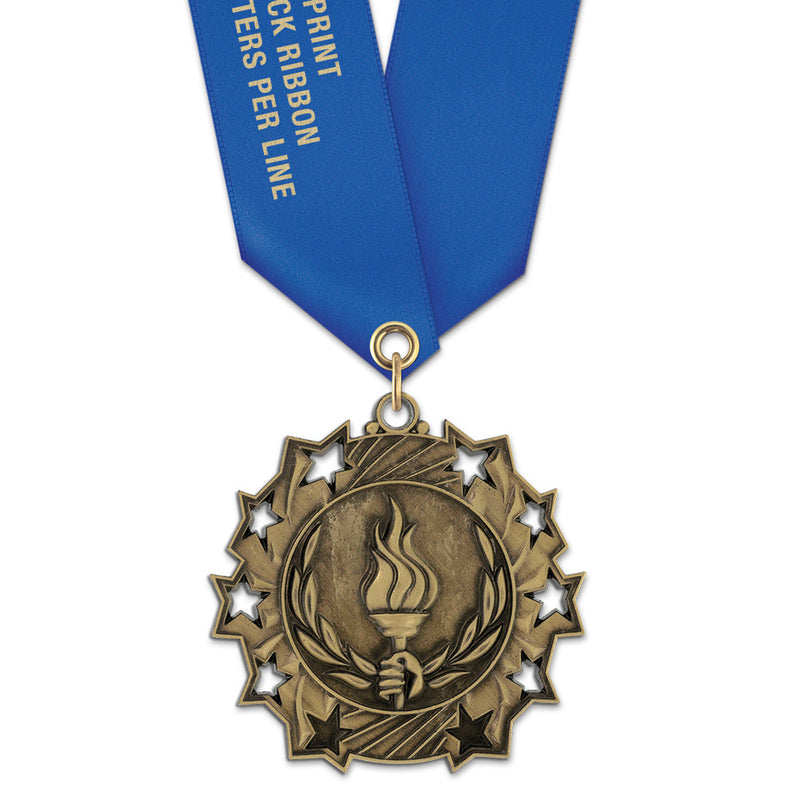 2-1/4" Custom Ten Star Award Medal With Satin Neck Ribbon