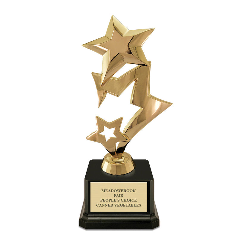 9" Three Star Award Trophy With Square Base