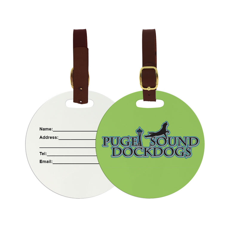 Round Luggage Tags w/ Brown Leather Strap