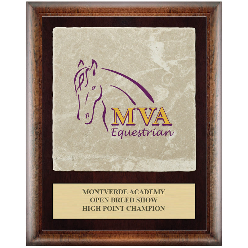 8" x 10"  Full Color Award Plaque - Espresso w/ Tumbled Stone Tile & Engraved Plate