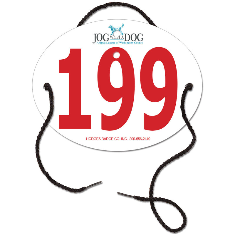 Custom Indurotec<sup>TM</sup>Full Color Arm Dressage Oval Exhibitor Number With String