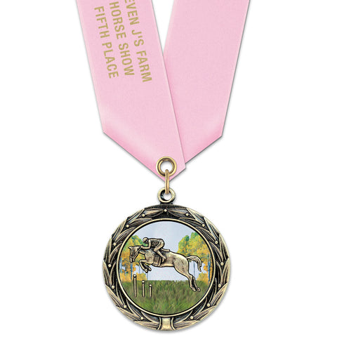 1-3/4" Custom HBXC Color Fill Award Medals With Satin Neck Ribbon