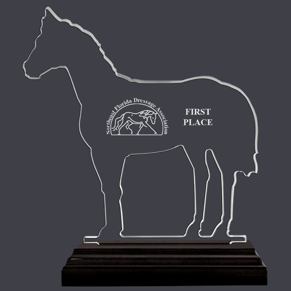 Engraved Horse Shaped Acrylic Trophy w/ Black Base