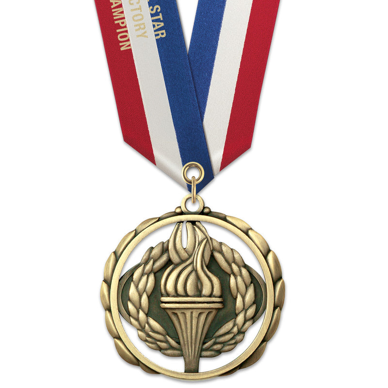 2-3/8"  ES Award Medal w/ Specialty Satin Neck Ribbon