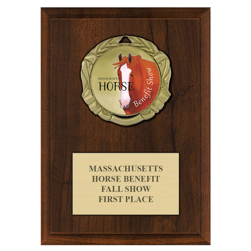 5" x 7" Custom XBX Medal Cherry Plaque With Engraved Plate