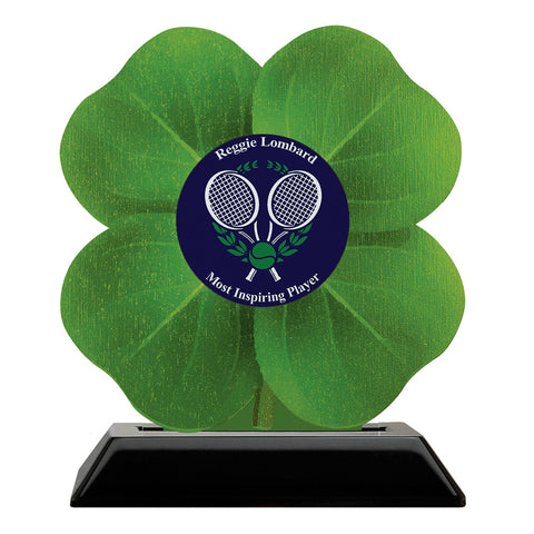 5" Clover Shape Birchwood Award Trophy With Black Base