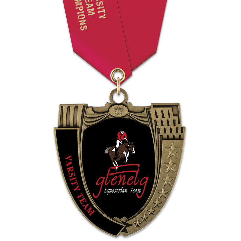 2-3/4"  Custom MS14 Mega Shield Award Medals w/ Satin Neck Ribbon