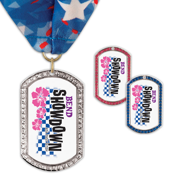 1-3/8" x 2-1/4"  Custom GEM Tag Award Medal w/ Millennium Neck Ribbon