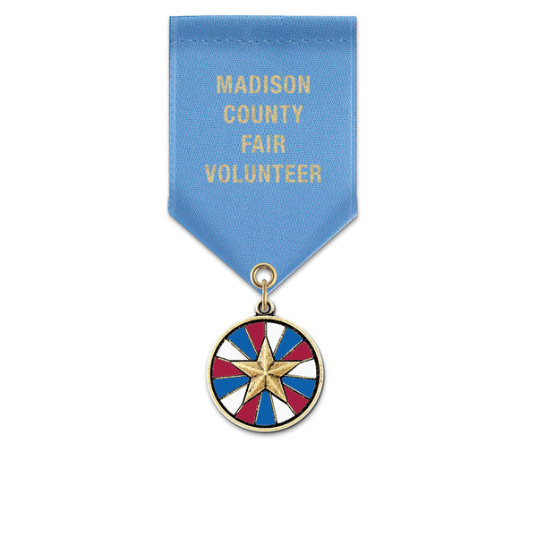 1-1/8" Medal CXC Color Fill Award Medal w/ Satin Drape Ribbon