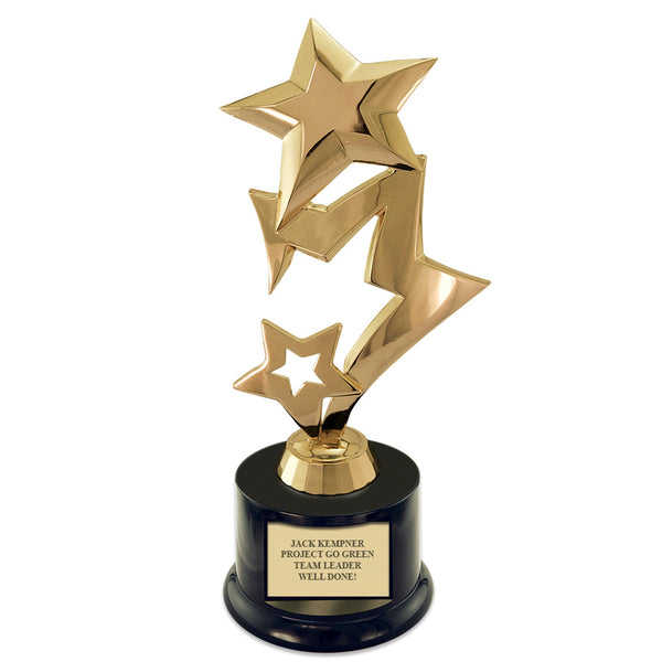 9" Three Star Award Trophy With Round Base