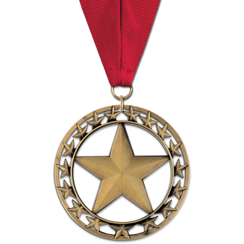 2-3/4" Custom Rising Star Award Medal With Grosgrain Neck Ribbon