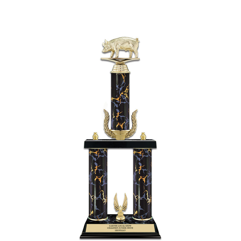 20" Black Faux Marble Award Trophy With Wreath And Trim