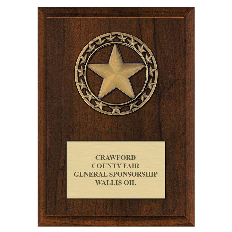 5" x 7" Custom Rising Star Medal Cherry Plaque