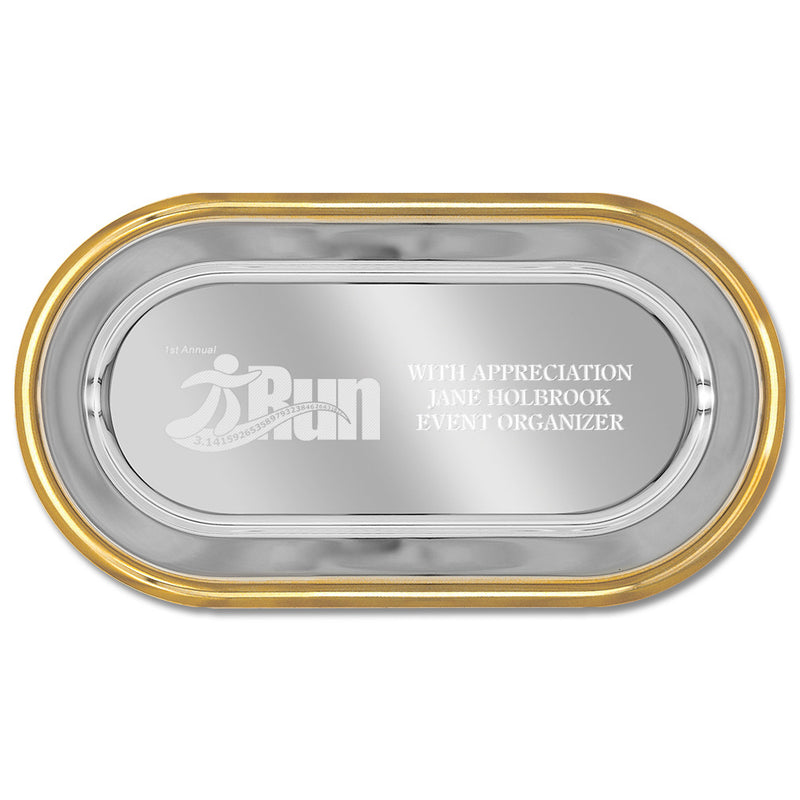 11-1/4" x 6-1/4" Oval Award Tray With Gold Border