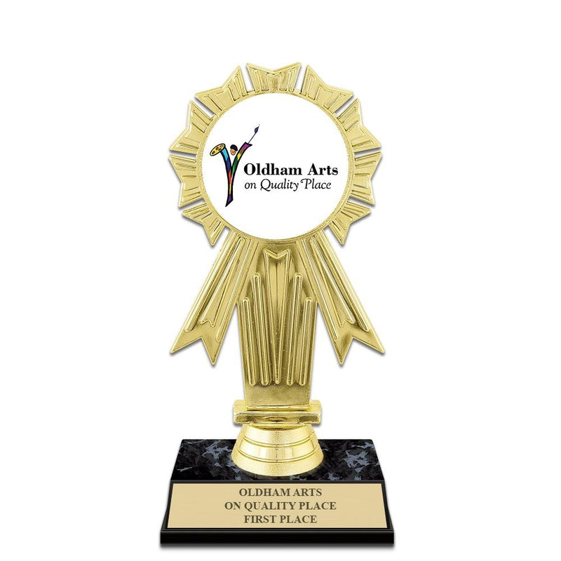 5-1/2" Custom Black/Gold Award Trophy w/Insert Top