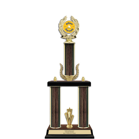 20" Custom Walnut Finished Award Trophy w/Wreath, Trim & Insert Top