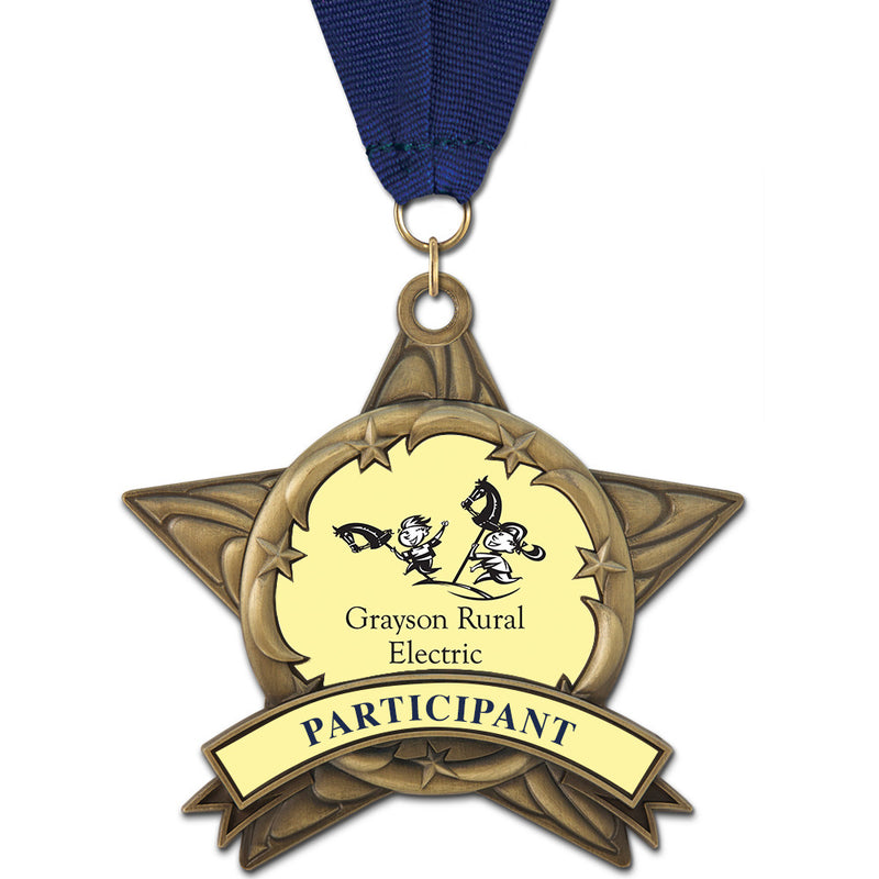 3-3/8" Custom AS14 All Star Award Medals With Grosgrain Neck Ribbon