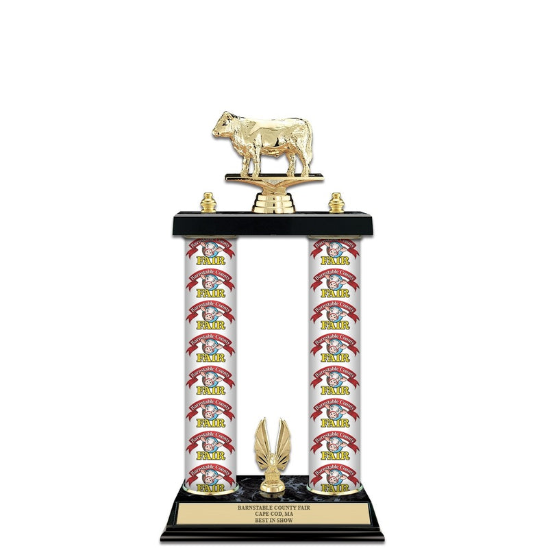 15" Black Finished Award Trophy With Custom Column, Trim And Insert Top