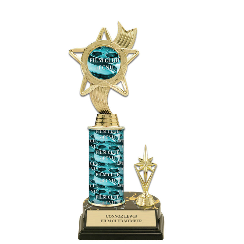 10" Custom Black Base Award Trophy With Trim, Insert Top, And Custom Column