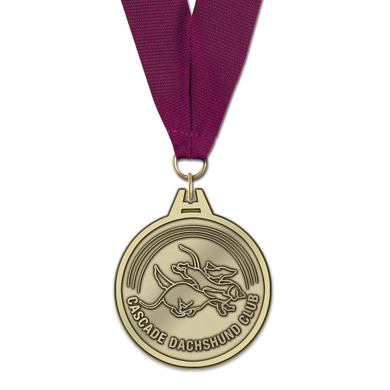 2" Custom HG Award Medal With Grosgrain Neck Ribbon