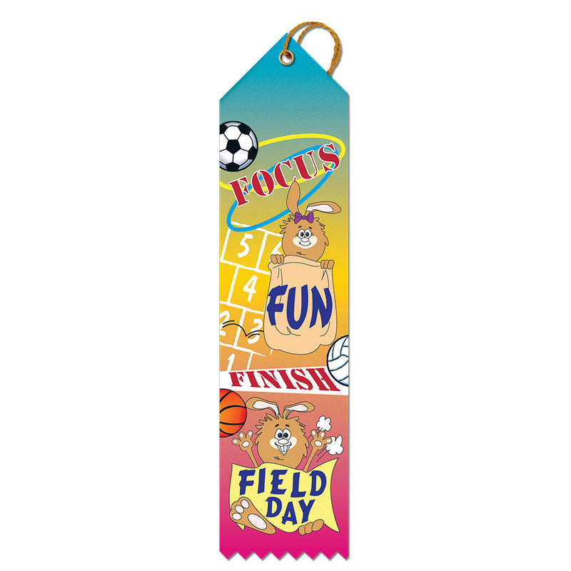 2" X 8" Stock Multicolor Point Top Focus, Fun, Finish, Field Day Award Ribbon