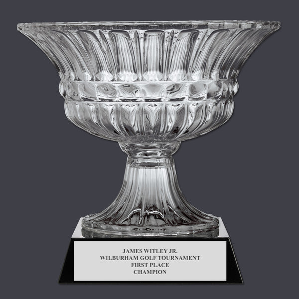 Large Optical Crystal Award Bowl Trophy w/ Attached Base