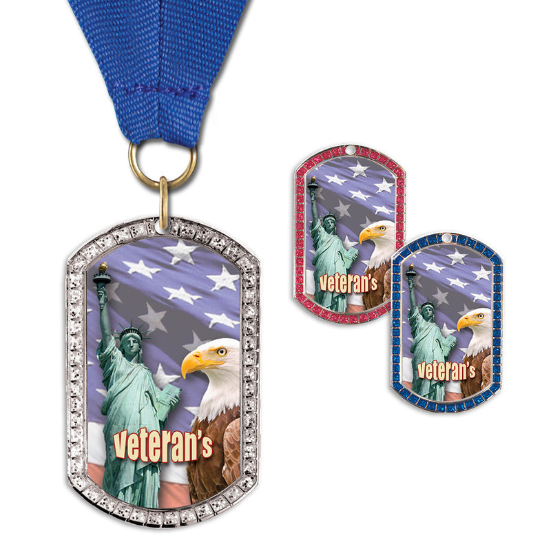 1-3/8" x 2-1/4"  Custom GEM Tag Medal w/ Grosgrain Neck Ribbon