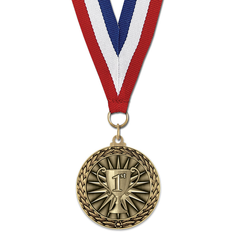 1-3/4" Stock LFL Award Medal With Red/White/Blue or Year Grosgrain Neck Ribbon