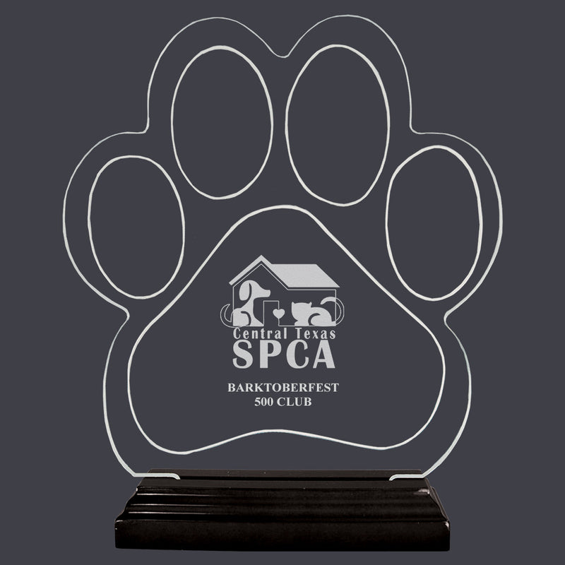 4-1/2" Custom Engraved Large Paw Print Shaped Acrylic