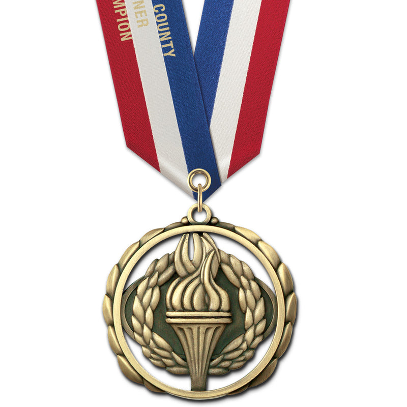 2-3/8"  ES Award Medal w/ Specialty Satin Neck Ribbon