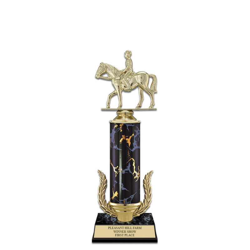 12" Black Faux Marble Award Trophy With Wreath