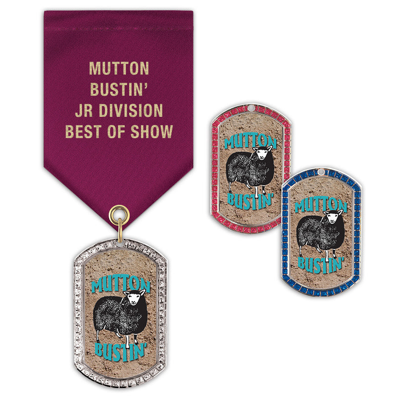 1-3/8" x 2-1/4"  Custom GEM Tag Award Medal w/ Satin Drape