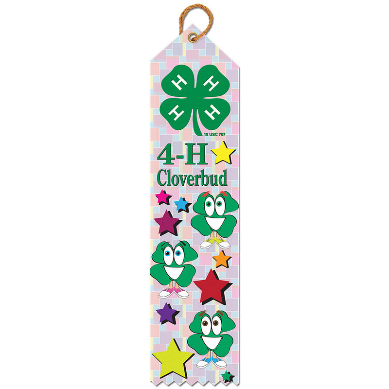 2" X 8" Stock Multicolor Point Top 4-H Clover Bud Award Ribbon