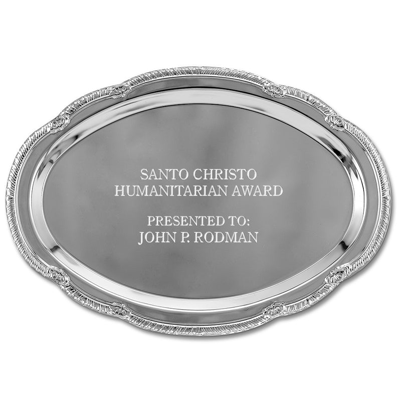 9" x 6-1/2" Scalloped Oval Award Tray