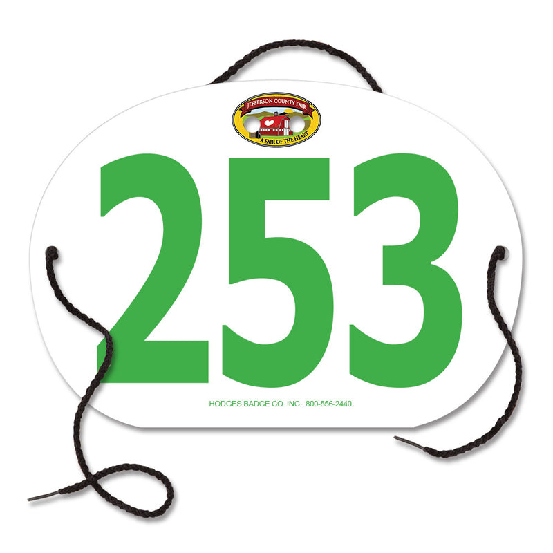 Custom Full Color Large Oval Exhibitor Number With String