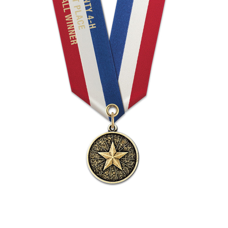 1-1/8" Custom CX Award Medal With Specialty Satin Neck Ribbon