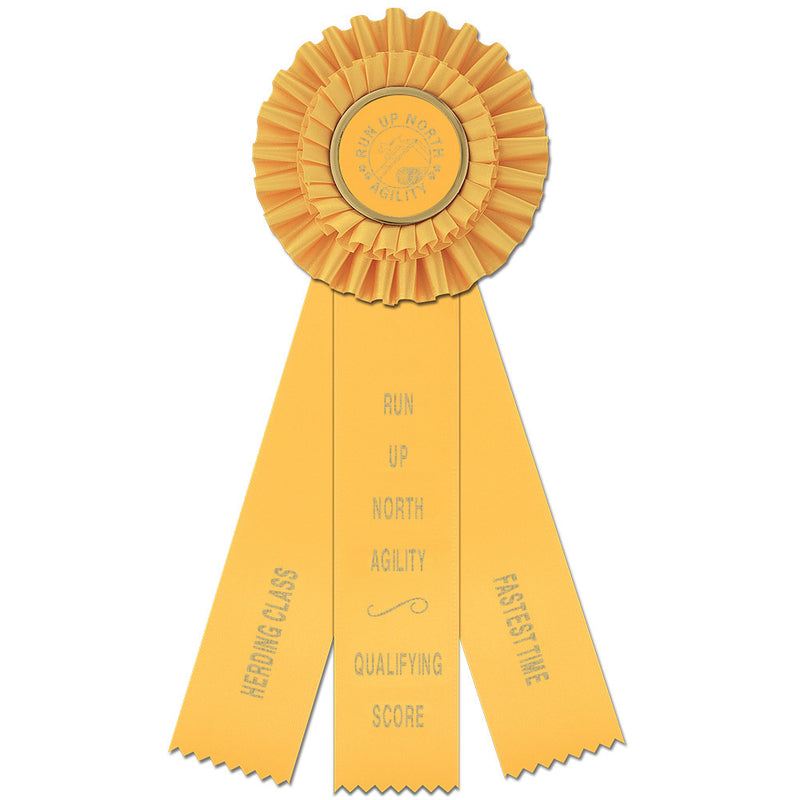 Luxury 3 Rosette Award Ribbon With 3 Streamer Printing