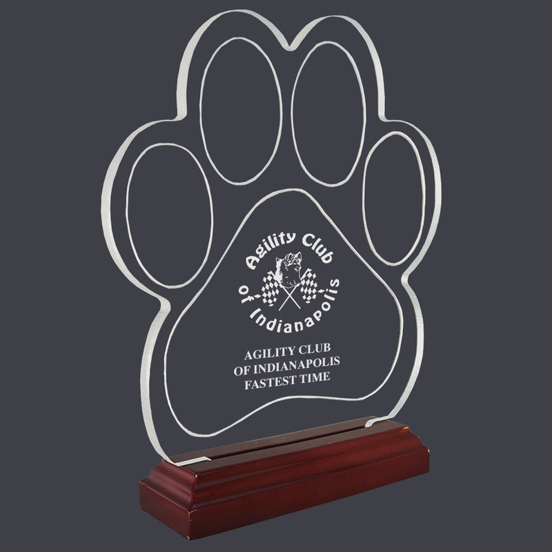 Engraved Paw Print Shaped Acrylic Trophy