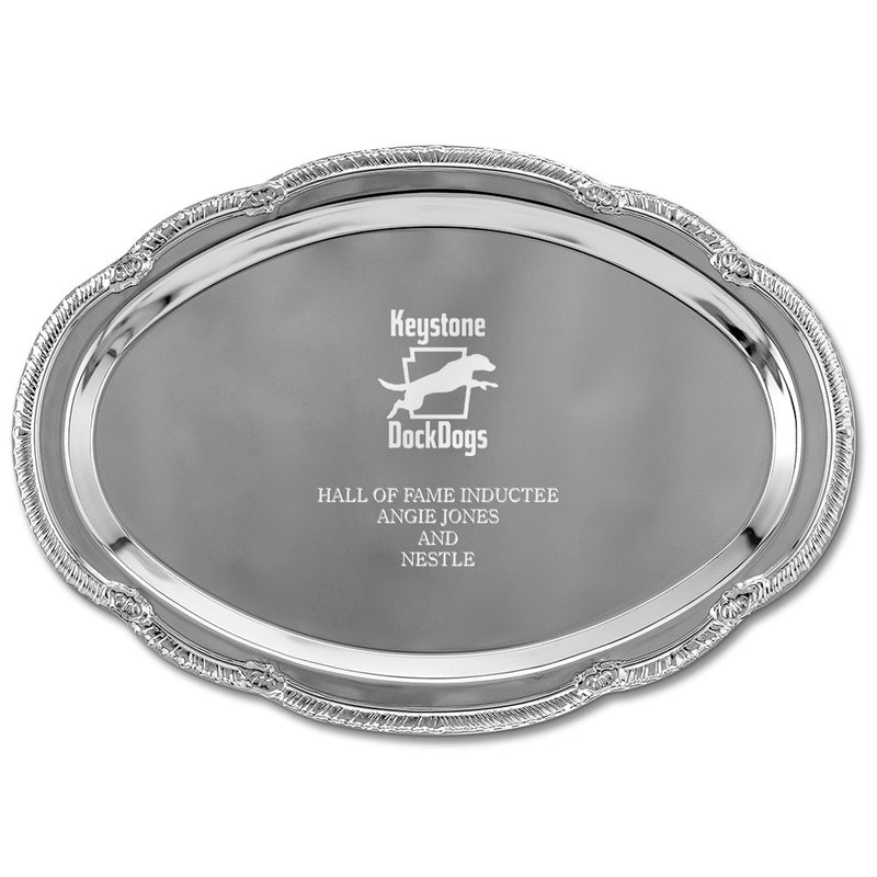 9" x 6-1/2" Scalloped Oval Award Tray