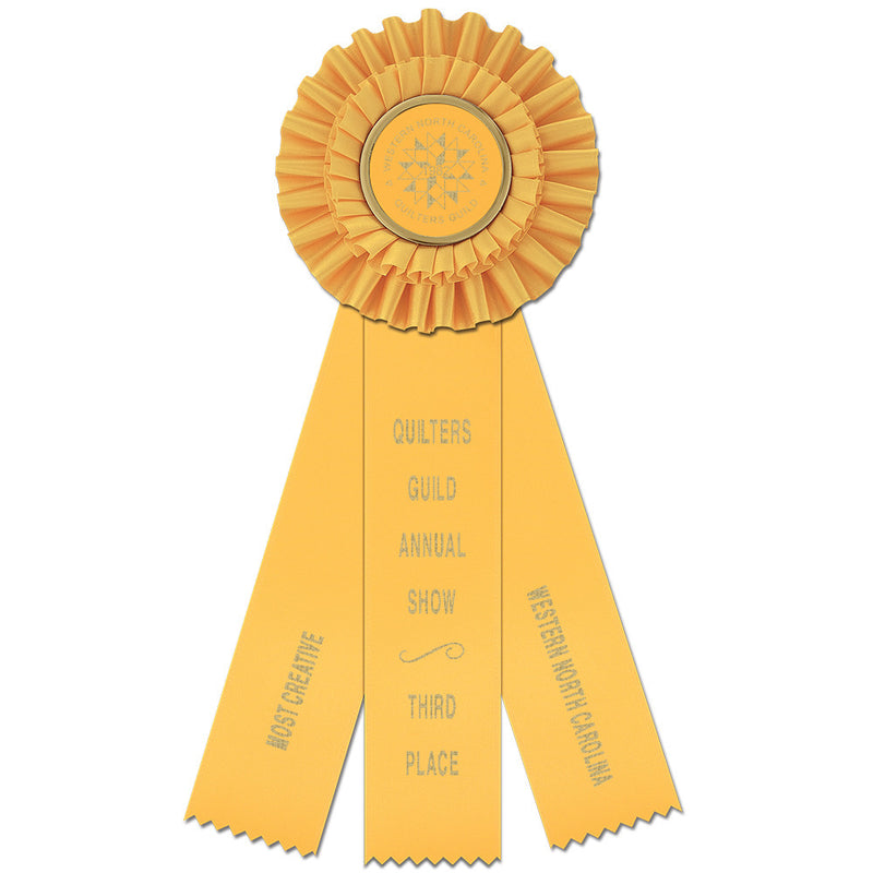 Luxury 3 Rosette Award Ribbon With 3 Streamer Printing