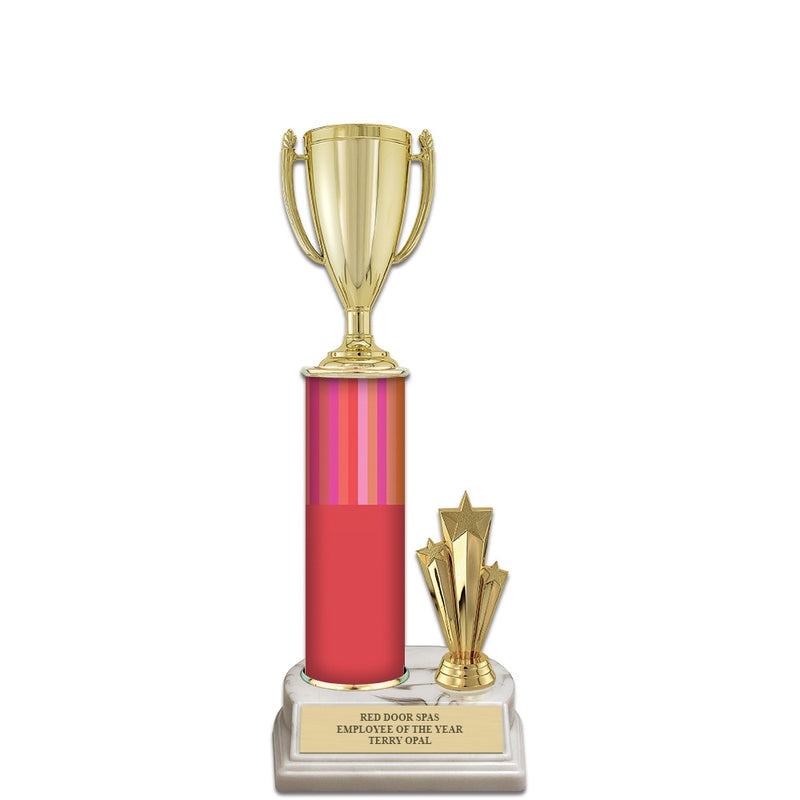 12" White Base Award Trophy With Trim, Insert Top, And Custom Column