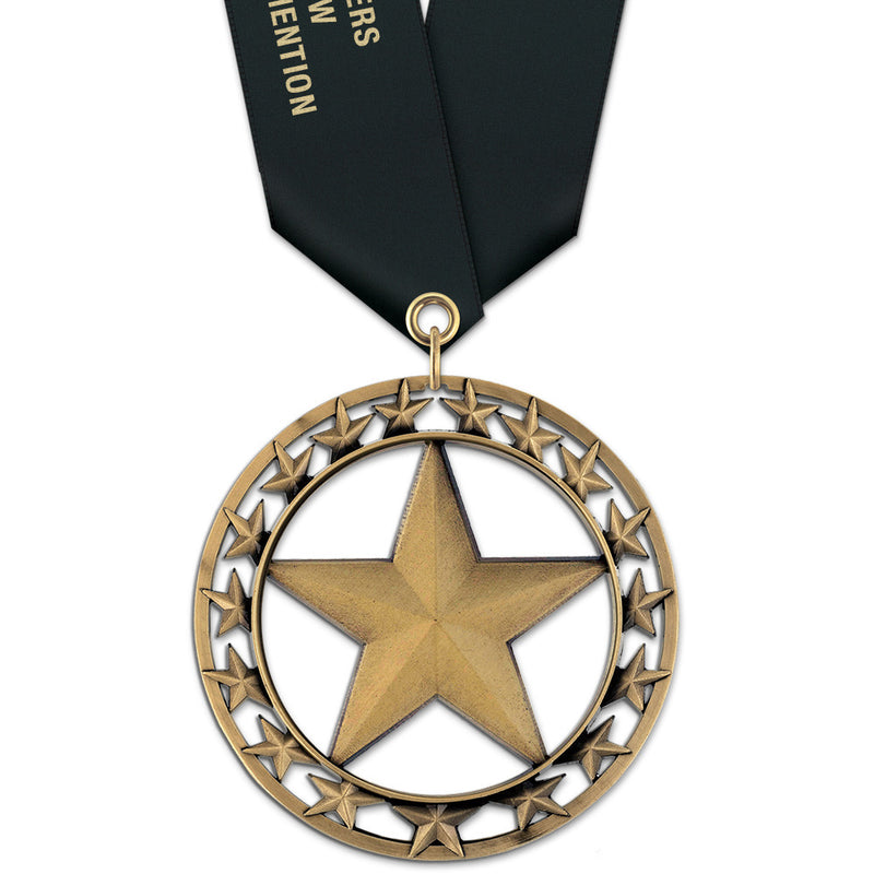 2-3/4" Custom Rising Star Award Medal With Satin Neck Ribbon